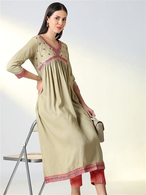Shop Women's Beige Solid A Line Kurta | Showoffff