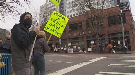 Seattle joins nationwide protests against Elon Musk, Tesla | king5.com