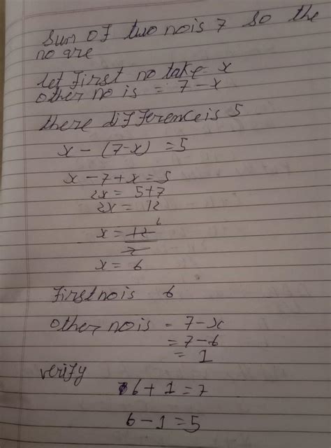 Sum of two numbers is 7 and their difference is 5. Find the numbers ...