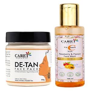 Caret Organic DE-TAN Face Pack & Vitamin C Respberry & Papaya Face Wash ...