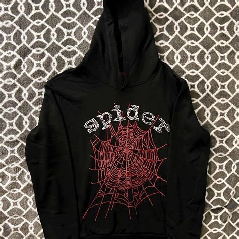 Sp5der OG Rhinestone Logo Hoodie - Depop