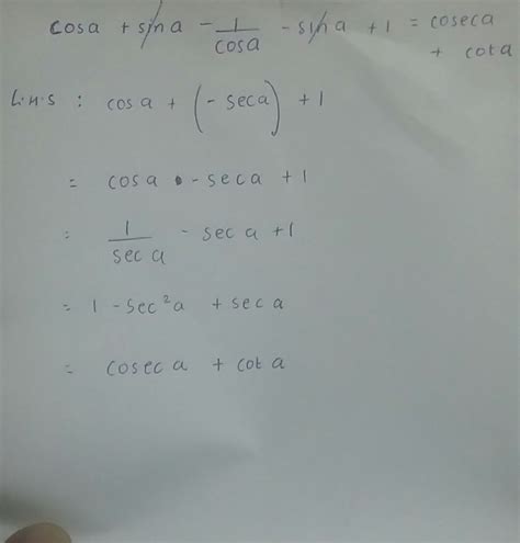 prove that cosa+sina-1/cosa- sina+1=coseca+cota - Brainly.in