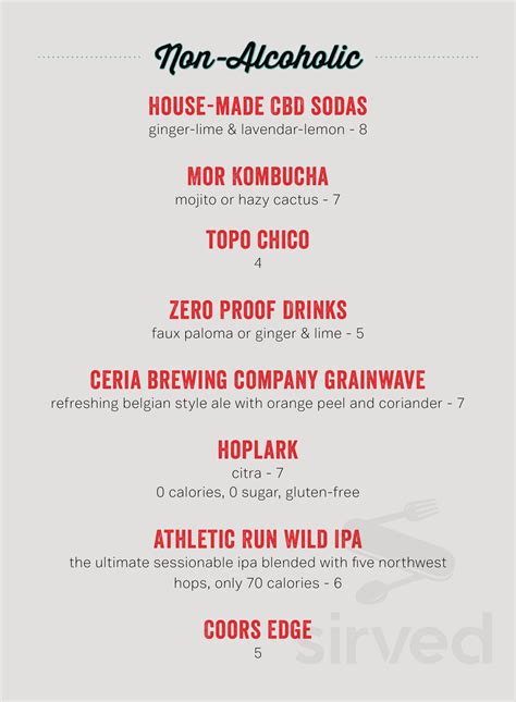 Avanti Food and Beverage, Boulder menu in Boulder, Colorado, USA