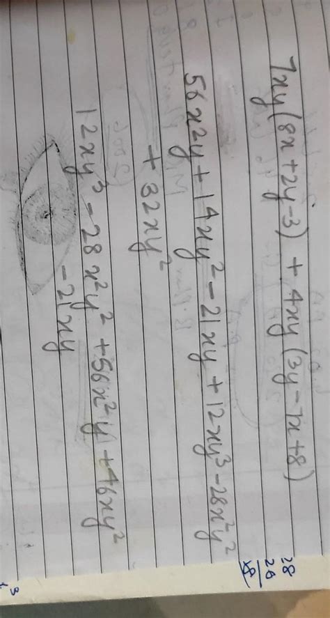 Add the following: 7xy(8x + 2y - 3) and 4x * y ^ 2 * (3y - 7x + 8)Do ...