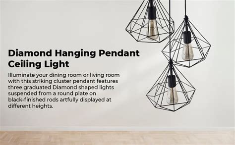 Buy WHITERAY Metal 3 Lights Round Cluster Black Diamond Hanging Pendant ...