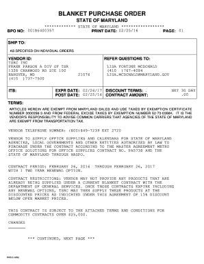 Fillable Online dgs maryland PDF version of FMIS BPO. Blanket Purchase ...