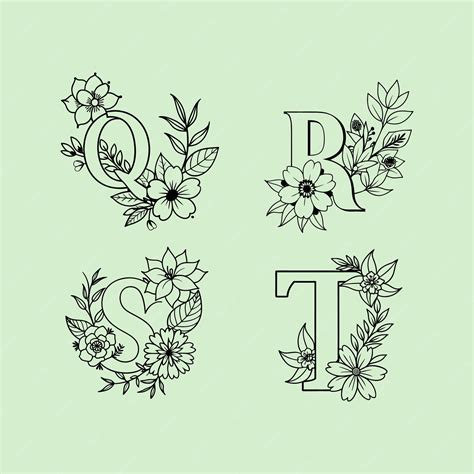 Premium Vector | Floral Alphabet Stunning Vector Line Art Letters