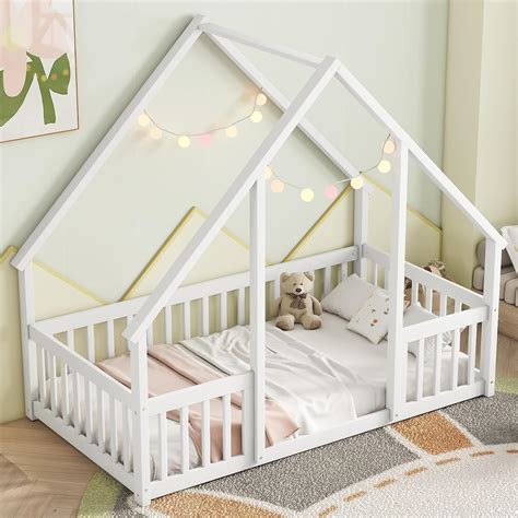 Amazon.com: Bellemave Twin Floor Bed for Kids, Girls, Boys, Wood House Bed Frame, House Floor ...