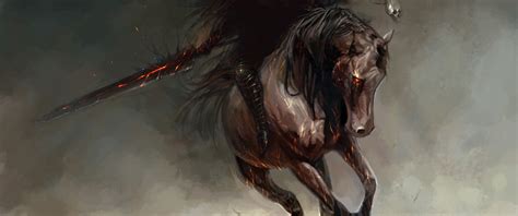 Download wallpaper darkness, background, fire, horse, sword, skull ...