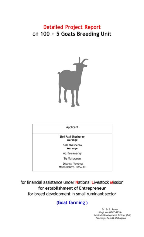 Detailed Project Report for 100 5 Goats Breeding Unit - Detailed ...
