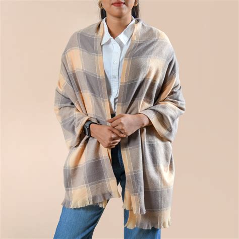 Checks Pattern Warm Shawl Scarf Grey And Beige Online - Premium Scarf ...