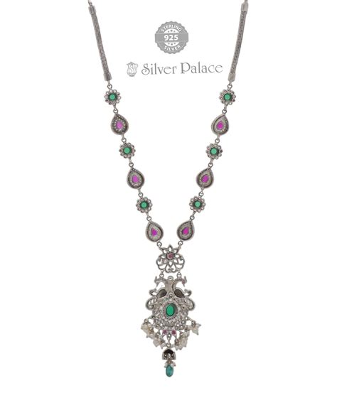 Sterling Silver Peacock Design & Pink , Green , Cz Stone Studded With ...