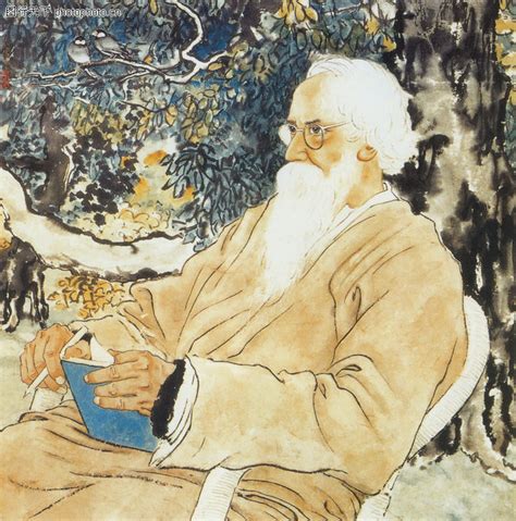 泰戈尔像图-中国现代名画图-中国现代名画图库-学者 坐在椅子上的老人 眼镜 思考 树藤-图行天下素材网