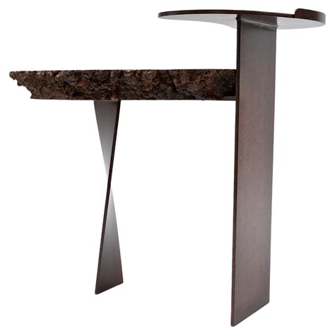 English Elm Burr and Rusted Steel table, with a twist For Sale at 1stDibs