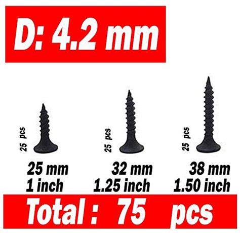 Immech - Drywall Screw(D 4.2mm) 3 Size 8 X (25mm, 32mm, 38mm) Each 25 ...