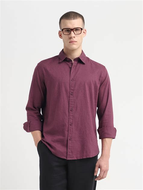Buy Linen Blend Regular Fit Shirt - Maroon for Men Online