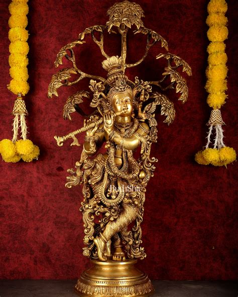 Buy Brass Superfine Krishna under tree statue 35" - Budhshiv.com