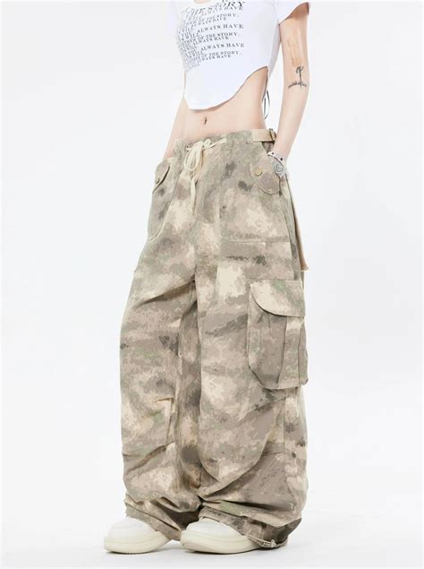 Faded Camo Baggy Cargo Pants with Drawstring | Camo cargo pants, Cargo ...