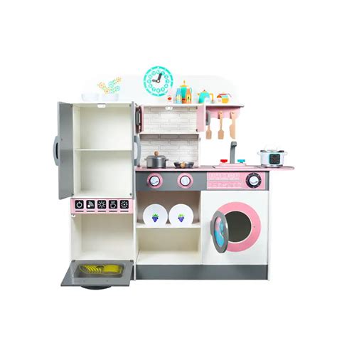 Role Play Wooden Large Pink Pretend Play Kitchen Cooking Toys With Ref ...
