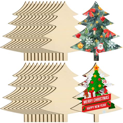Amazon.com: Hiboom 25 Pack Wooden Christmas Tree Cutouts 6 x 5.2 Inches ...