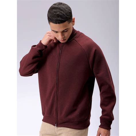 Buy The Indian Garage Co Men Maroon Relaxed Fit Solid High Neck Full ...