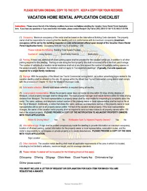 Fillable Online Vacation home rental bapplicationb checklist - City Of ...