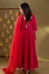 Buy Red Chanderi, Organza Tassels V-neck Angrakha Set With Dupatta For ...