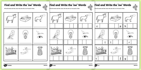 Find and Write the 'ow' Words Differentiated Worksheet Pack