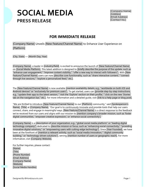 Free Press Release Templates - WordLayouts