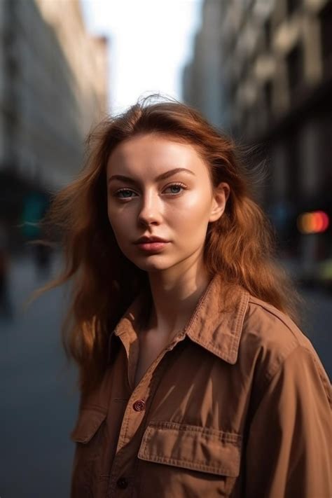 Porträt einer selbstbewussten jungen Frau, die in der Stadt steht ...