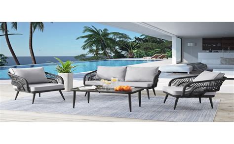 COSTWAY 4-Piece Outdoor Rope Patio Conversation Loveseat Furniture with ...