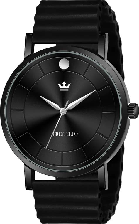 Crestello Black Silicone Strap Analog Wrist Watch - For Men With 1 Year ...