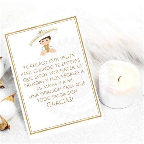Spanish Baby Shower Card, Spanish Favor Cards, Candle Favors, Recuerdo ...