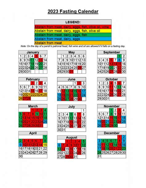 Greek Orthodox Fasting Calendar - Good calendar idea