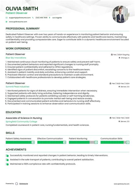 10+ Patient Observer Resume Samples & Templates for 2025
