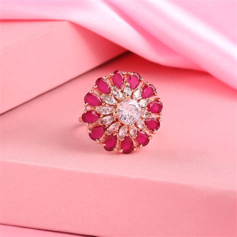 Buy Estele Rose Gold Plated CZ Adjustable Fascinating Ruby Finger Ring ...