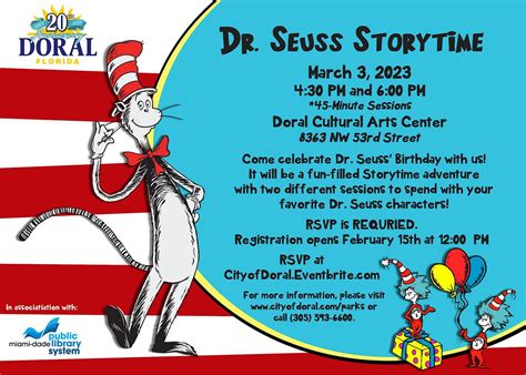 Dr. Seuss Storytime, Doral Cultural Arts Center, 3 March 2023 ...