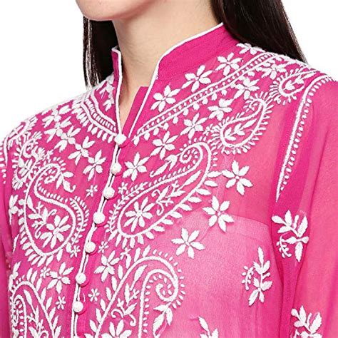 Buy indiankala4u Lucknow Chikankari Hand Embroidered Long Kurti for ...