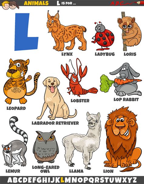 cartoon animal characters for letter L educational set 32415265 Vector ...