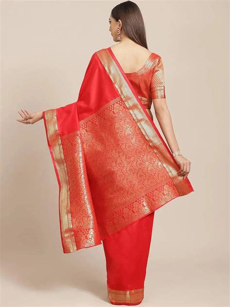 Buy Red Solid Silk Blend Saree Online at Rs.1701 | Libas