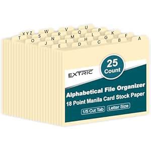 Alphabetical File Organizer, File Cabinet Dividers Letter Size, 25 ...