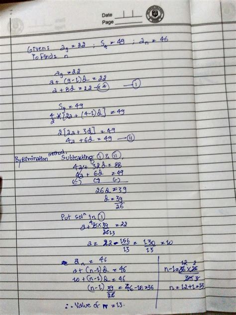 The ninth term of an arithmetic sequence is 22 and the sum of the first ...
