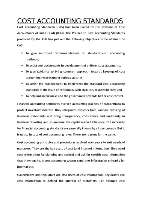 COST Accounting Standards Overview and Key Implementation Aspects - Studocu