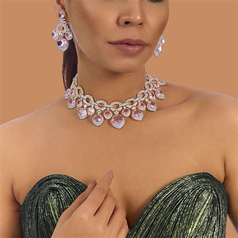 Pink CZ & Gold-Plated Choker Necklace Set for Women – Auraa Trends