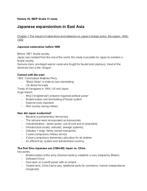 History HL IBDP Grade 11 Notes: Japanese Expansionism in East Asia ...