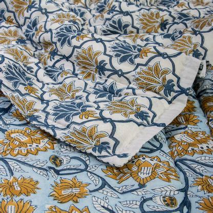 Multi Floral Reversible Hand Block Printed Cotton Jaipuri Razai – DMAASA