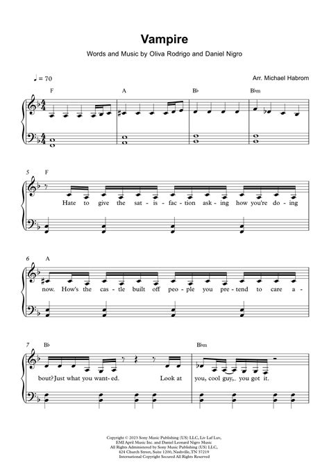 Vampire (arr. Michael Habrom) by Olivia Rodrigo Sheet Music for Easy ...