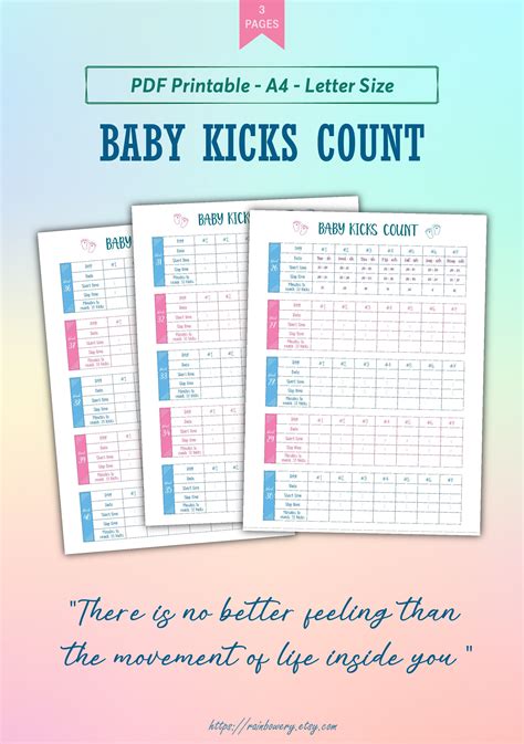 Baby Kick Count Printable, Fetal Movement Counting Template, Baby Kick Tracker, Fetal Movement ...