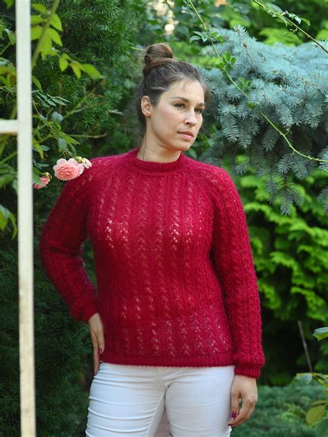Merinoce Sweater Mohair Pullover Womens Sweater Red Women Sweater Ready ...