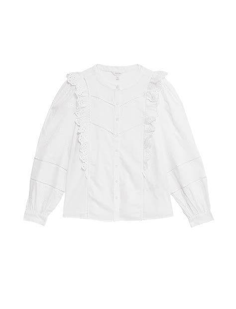 Buy Pure Cotton Embroidered Ruffle Shirt at Marks & Spencer